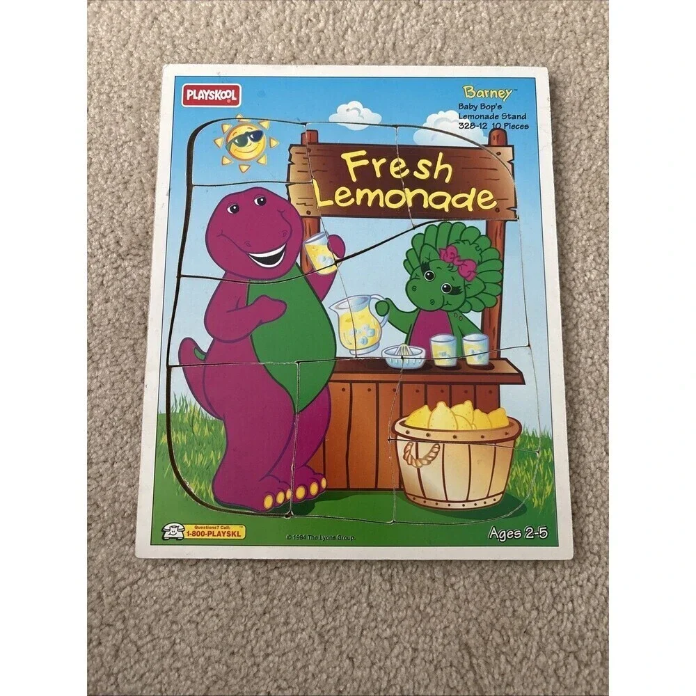 Vintage Playskool Wood Puzzle Barney Lemonade Stand Baby Bop #328-12 8 Pc 1994